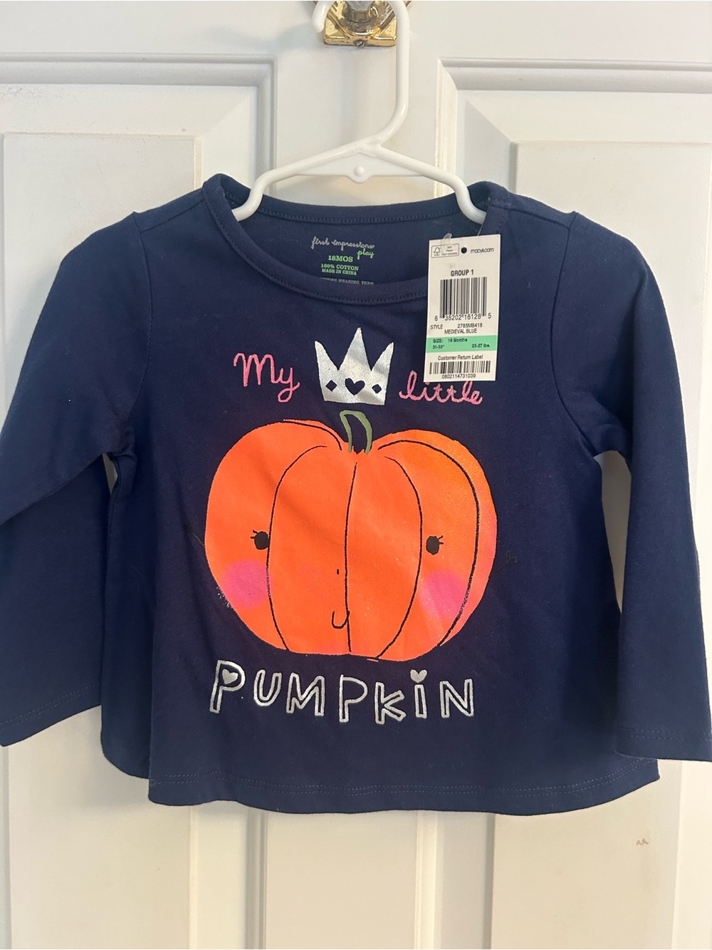 NWT- Girls First Impressions Navy Long-Sleeve 'My Little Pumpkin' Tee